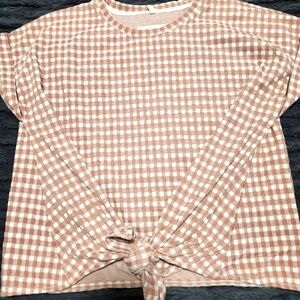 Women's Loft checked mauve and white top